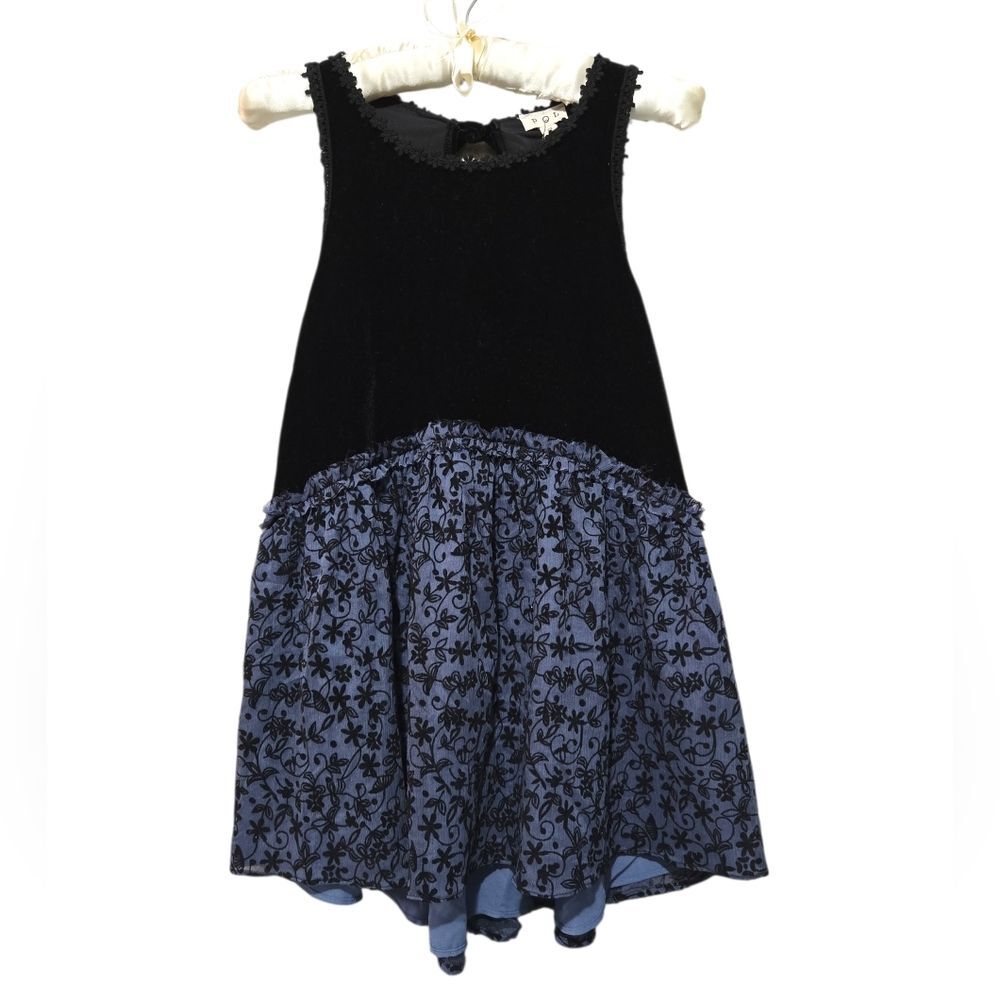 New POL Boutique Black Velvet Floral Layered Chiffon Baby Doll Tank Top Small
